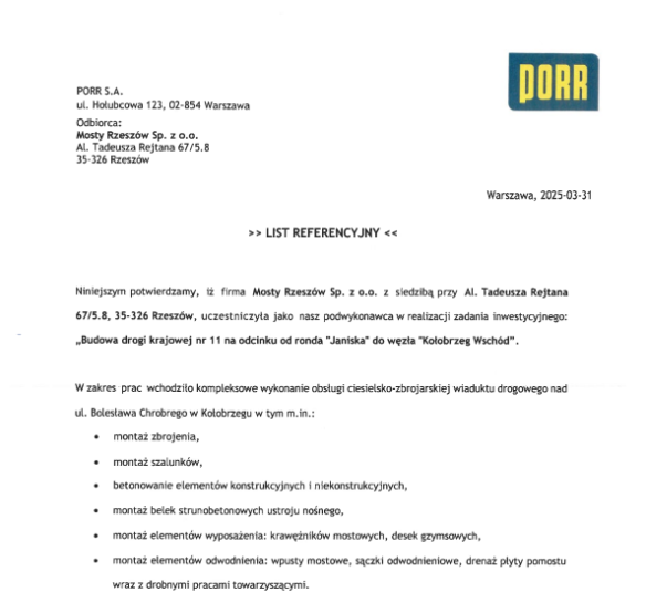 List Referencyjny DK 18